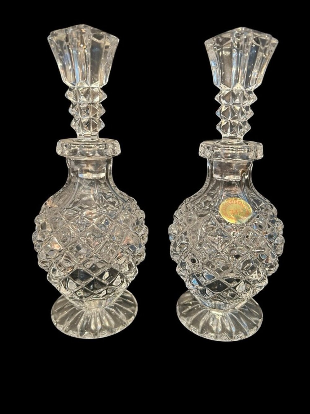 Pair Nachtmann Crystal Faceted Perfume Bottle w/ Stopper Vintage W Germany Set 2
